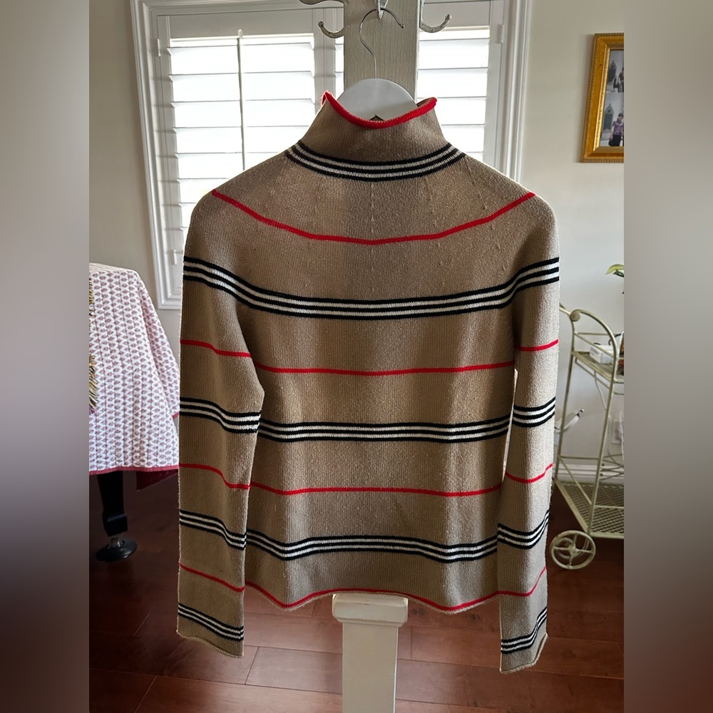 Burberry Beige Sweater with Black and Red Accents